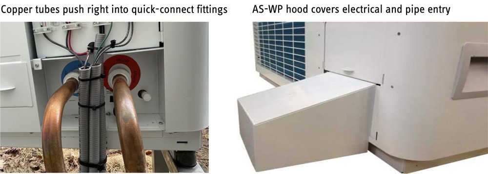 AS-WP copper tubes push right into quick-connect fittings - hood covers electrical and pipe entry